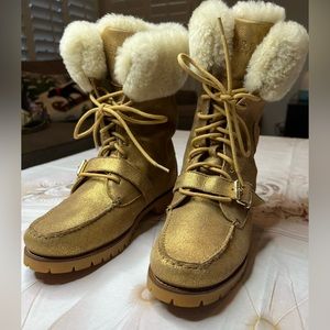 Lauren Ralph Lauren Gold Boots sz 9